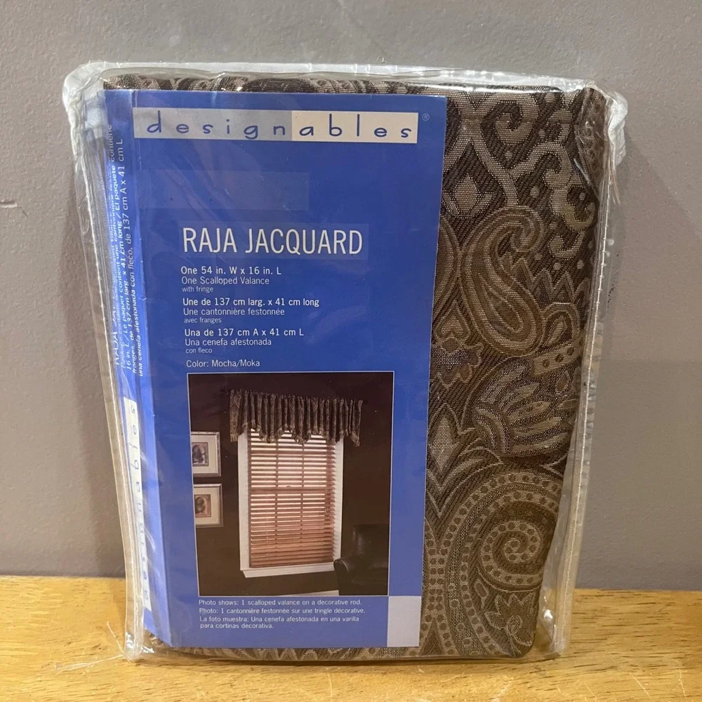 Designables Raja Jacquard Scalloped Valance Mocha Paisley Fringe 54x16‎ Trad